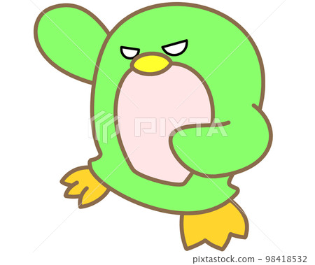 A penguin with a green motif that has strong eyes A penguin with a green motif that has strong eyes 98418532