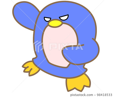 A penguin with a blue motif that has strong eyes A penguin with a blue motif that has strong eyes 98418533