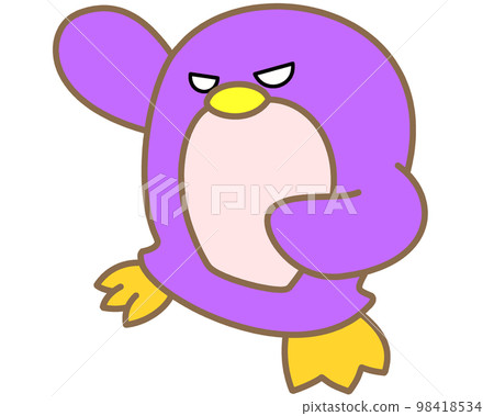 A penguin with a purple motif that has strong eyes A penguin with a purple motif that has strong eyes 98418534