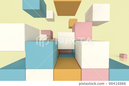 堆疊的彩色立方體的 3D 插圖 堆疊的彩色立方體的 3D 插圖 98418866