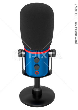 3D rendering of blue studio condenser microphone isolated on white background 98418974