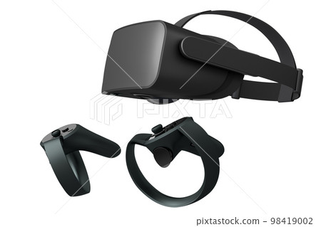 Virtual reality glasses and controllers for online gaming on white background Virtual reality glasses and controllers for online gaming on white background 98419002
