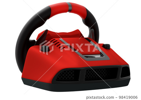 Realistic leather steering wheel isolated on a white background back view. Realistic leather steering wheel isolated on a white background back view. 98419006