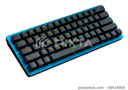 Blue computer keyboard with rgb colors isolated on white background. 98419008