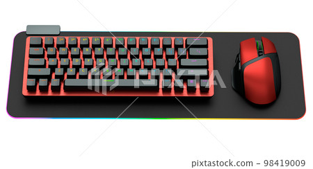 Computer keyboard and mouse on professional pad isolated on white background. Computer keyboard and mouse on professional pad isolated on white background. 98419009