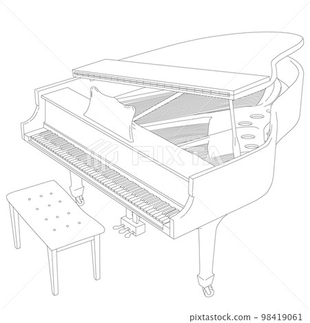 Simple and fashionable classical piano realistic black and white line drawing illustration material 98419061
