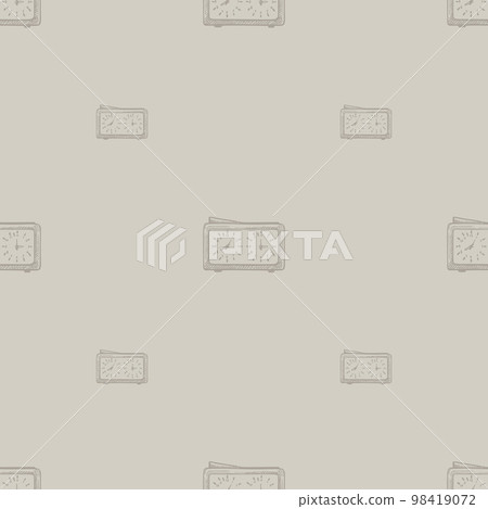 Chess clock engraved seamless pattern. Retro watch for chess game in hand drawn style. Sketch texture for fabric, wallpaper, textile, print, title, wrapping paper. Vector illustration. Chess clock engraved seamless pattern. Retro watch for chess game in hand drawn style. Sketch texture for fabric, wallpaper, textile, print, title, wrapping paper. Vector illustration. 98419072