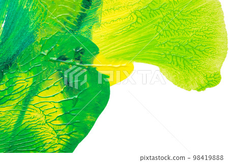 green yellow abstract acrylic painting color texture on white paper background by using rorschach inkblot method 98419888