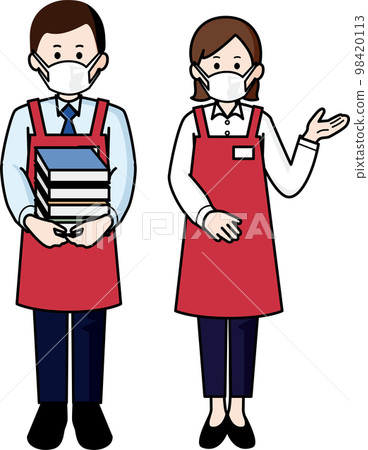 戴口罩的書店店員,一男一女 戴口罩的書店店員,一男一女 98420113