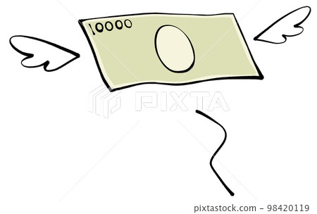 Illustration of a flying 10,000 yen bill 98420119