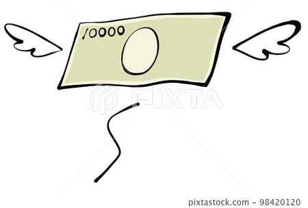 Illustration of a flying 10,000 yen bill Illustration of a flying 10,000 yen bill 98420120