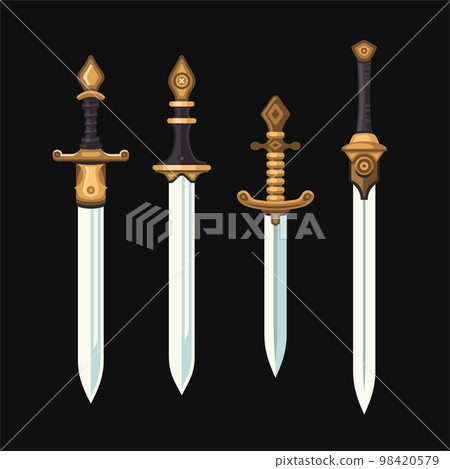 Sword Icons Set for Games. Cartoon Style. Vector Sword Icons Set for Games. Cartoon Style. Vector 98420579