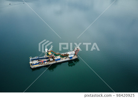 Aerial view of vessel for sand mining in the lake, Sand extraction 98420925