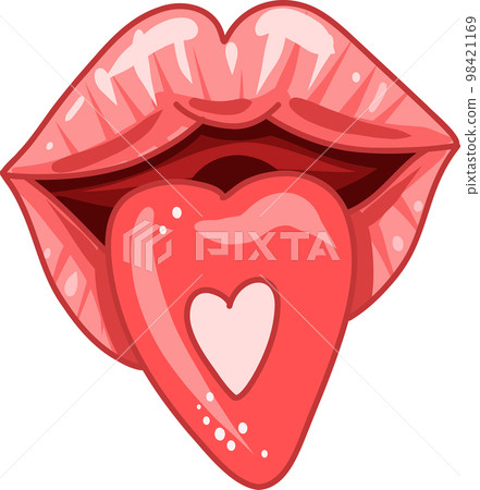 lips, a heart-shaped tablet on the tongue, Creepy Valentine clipart, Spooky Valentine, Pastel Goth digital stickers, Alternative Valentine day vector EPS10 98421169