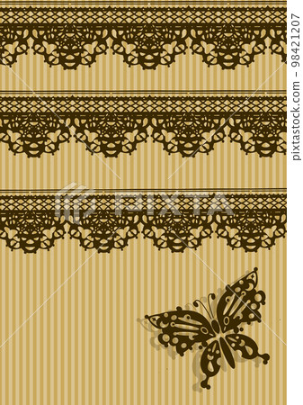 Brown lace and butterflies on beige background 98421207