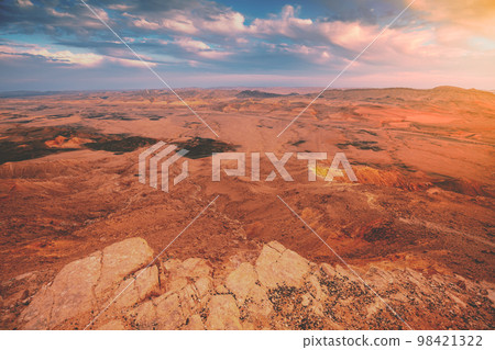 Beautiful dramatic sunset over the desert. Nature landscape. Makhtesh Ramon Crater, Israel 98421322