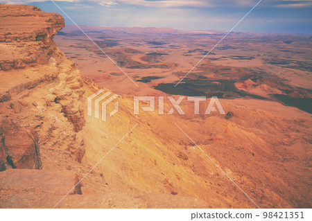 Beautiful dramatic sunset over the desert. Nature landscape. Makhtesh Ramon Crater, Israel 98421351