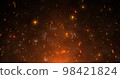 Abstract orange fiery sparks and smoke from a bonfire with fire, abstract background 98421824