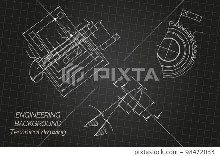 Mechanical engineering drawings on light background. Gear cutting tool. Technical Design. Cover. Blueprint. Vector illustration. Mechanical engineering drawings on light background. Gear cutting tool. Technical Design. Cover. Blueprint. Vector illustration. 98422033