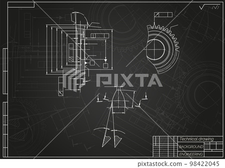 Mechanical engineering drawings on light background. Gear cutting tool. Technical Design. Cover. Blueprint. Vector illustration. 98422045
