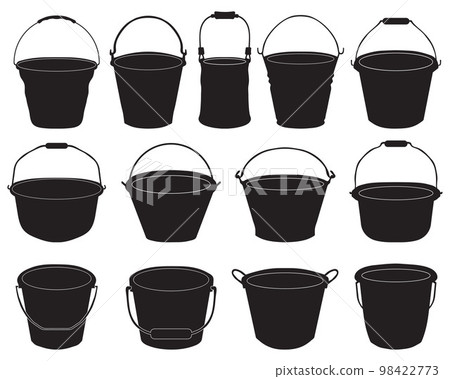 Black silhouettes of garden buckets on a white background Black silhouettes of garden buckets on a white background 98422773