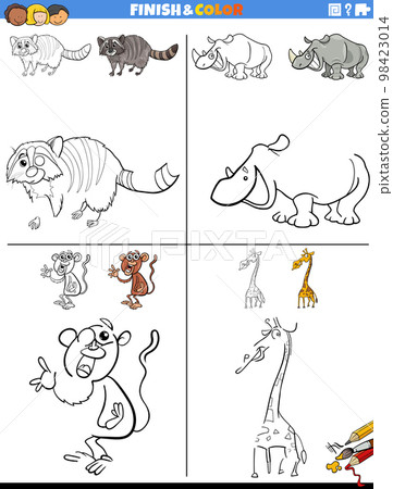drawing and coloring worksheet with cartoon animals drawing and coloring worksheet with cartoon animals 98423014