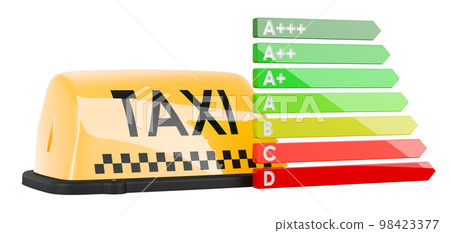 Taxi with energy efficiency chart, 3D rendering 98423377