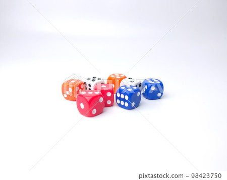 Colored dice isolated on a white background Colored dice isolated on a white background 98423750