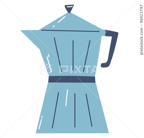 Espresso coffee maker in hand drawn style. Flat vector illustration of Italian espresso machine, moka pot 98423797
