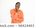 Portrait of doubtful young man leaning head on hand 98424463