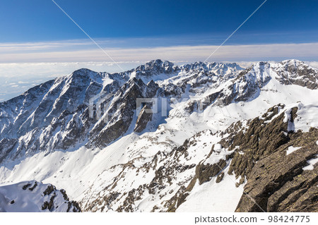 Snowy winter high mountain landscape. 98424775