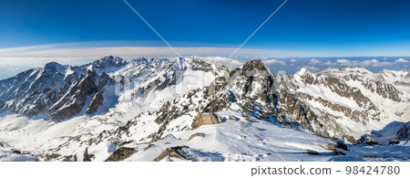 Snowy winter high mountain landscape. 98424780