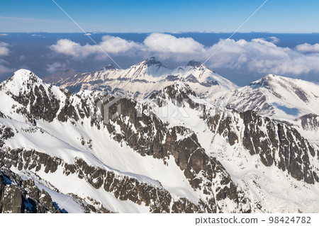 Snowy winter high mountain landscape. 98424782