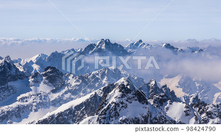 Snowy winter high mountain landscape. Snowy winter high mountain landscape. 98424790