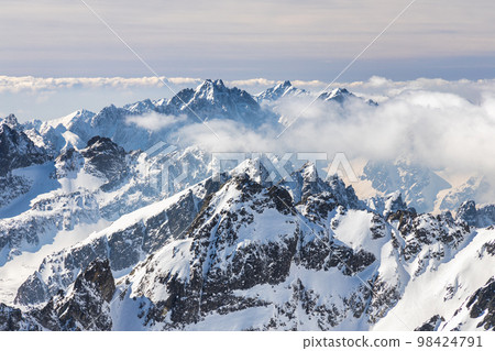 Snowy winter high mountain landscape. 98424791