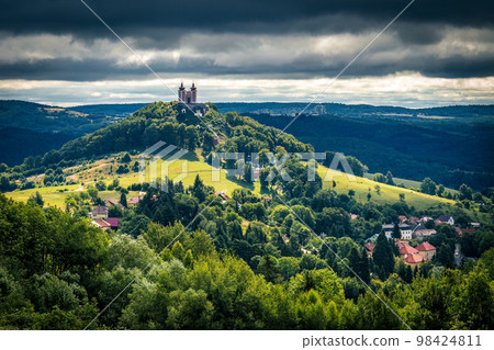 Calvary Banska Stiavnica with dramatic sky in a summer, Slovakia 98424811