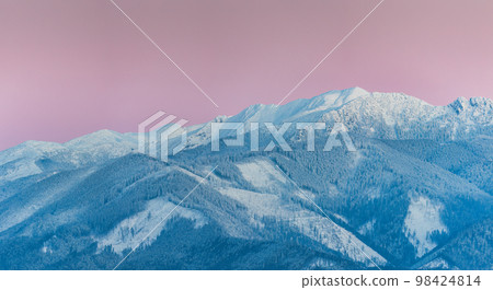 Winter mountain snowy landscape at sunset. Winter mountain snowy landscape at sunset. 98424814