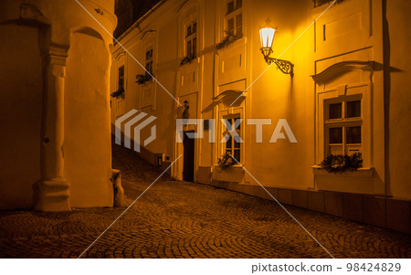 Historic center of Banska Stiavnica at night, Slovakia. 98424829