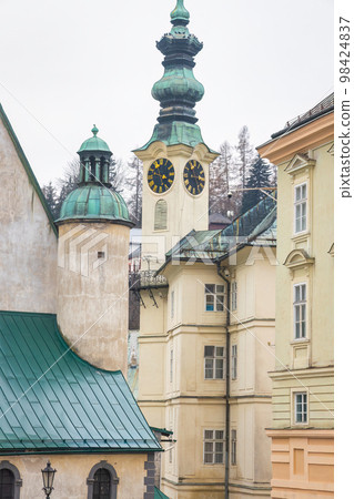 Clock tower of Town hall in Banska Stiavnica, Slovakia. 98424837