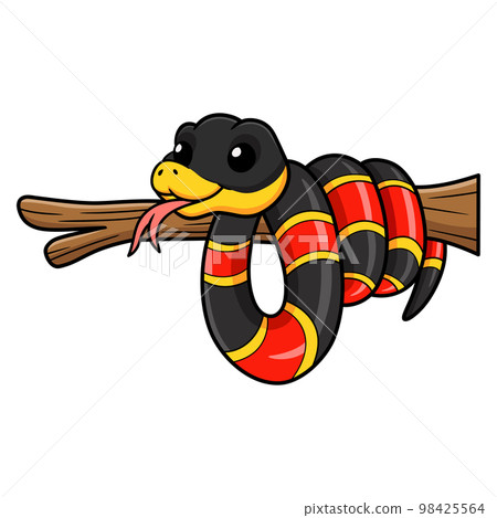 Cute happy coral snake cartoon on tree branch 98425564