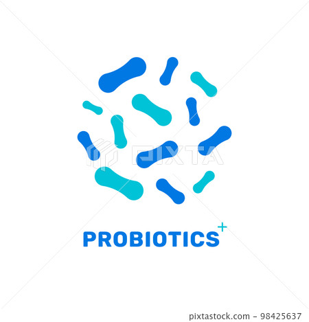 Probiotic bacteria logo. Bifidobacteria lactobacillus gut acidophilus. Lactic prebiotic healthy 98425637