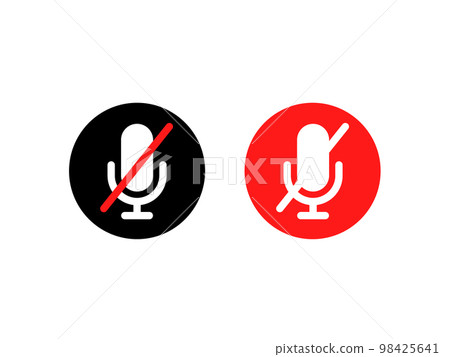 Mic mute icon burron symbol. Mic recorder vector off black flat icon set voice 98425641