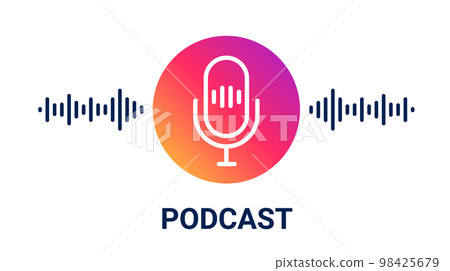 Podcast mic icon symbol logo microphone talk audio. Music radio tech podcast logo label sound studio 98425679