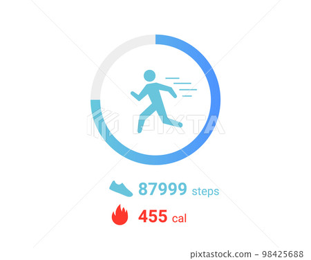 Pedometer digital fitness interface icon. Step walk app counter. Run phone step tracker mobile 98425688