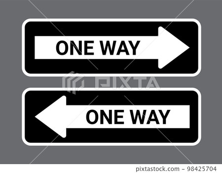 One way road sign. Traffic direction vector arrow board one way sign. One way road sign. Traffic direction vector arrow board one way sign. 98425704
