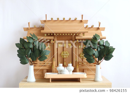 Kamidana and Sakaki white background 3 where the charm of the shrine was stored 98426155