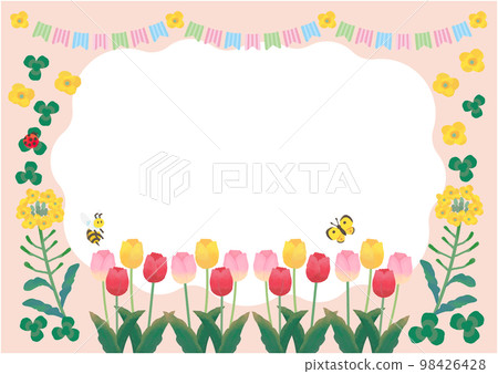 溫暖的鬱金香盛開的春天（粉色） 98426428