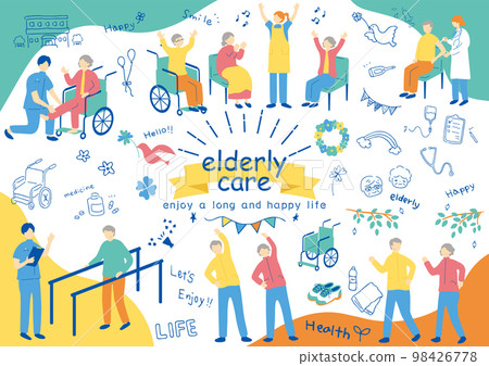 Elderly care illustration material collection 98426778