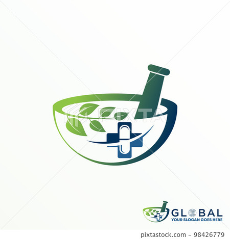 Pounder, leaves, capsule, cross health image graphic icon logo design abstract concept vector stock. Can be used as a symbol of herbal medicine or hospital 98426779