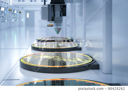 Semiconductor manufacturing with robotic arms with silicon wafers Semiconductor manufacturing with robotic arms with silicon wafers 98428262